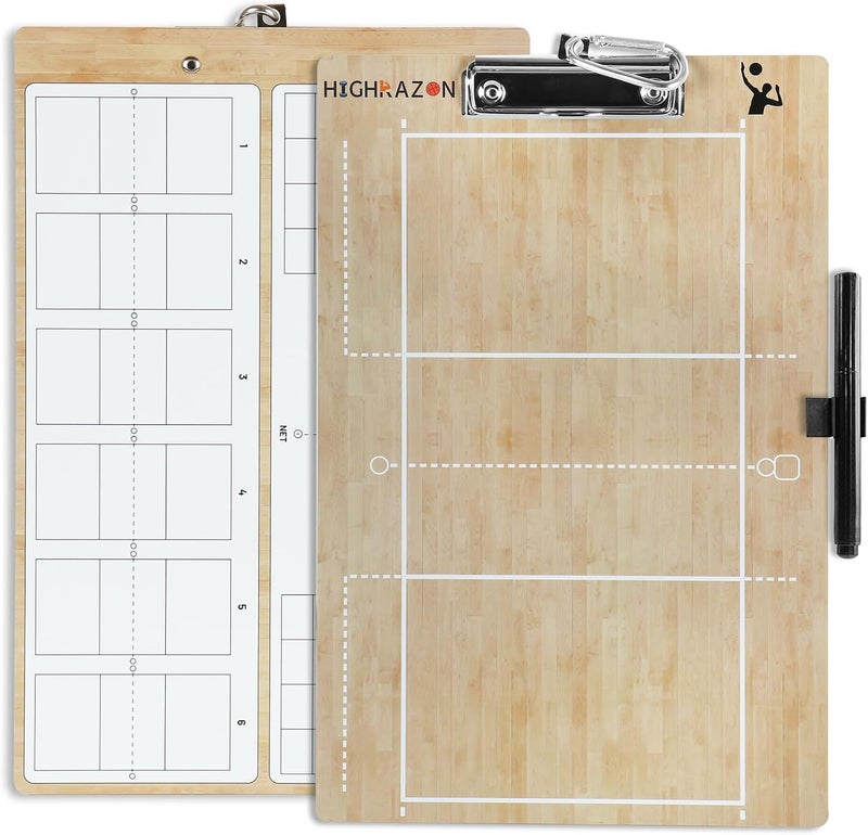 HIGHRAZON Volleyball Coaches Clipboard, Double-Sided Dry Erase Coach Clipboard, Burlywood Volleyball Whiteboard for Coaches, Lineup White Board with Marker for Coaches Gift - Image 1